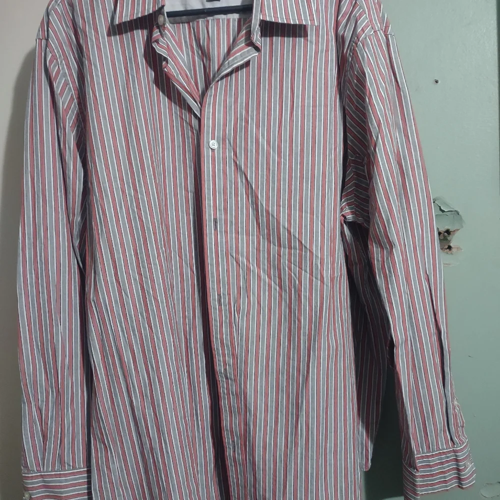 Men's Banana Republic red and grey striped long‎ sleeve button up shirt XXL